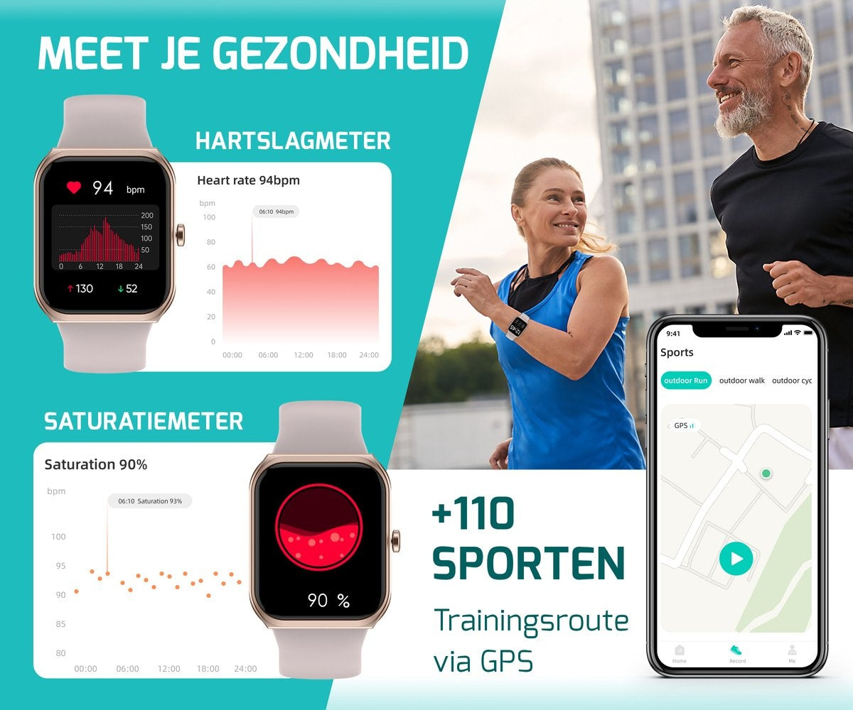 Montre connectée - FITAGE - Cardiofréquencemètre - Montre de sport - Rose
