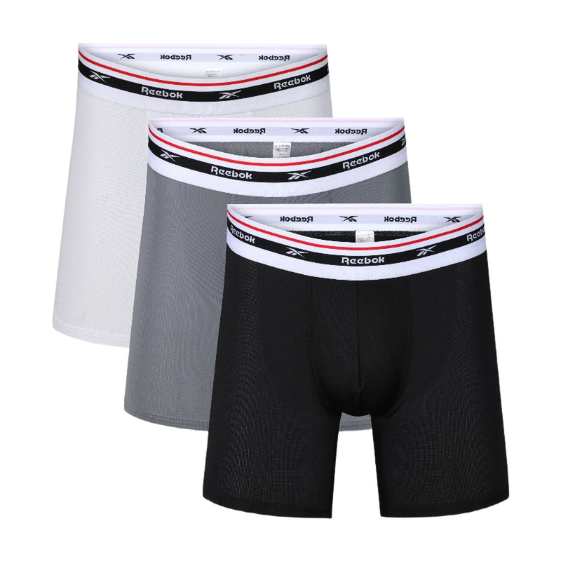 Boxers Reebok MED FINLO pour homme – Lot de 3 – Noir/Blanc/Gris – Taille M