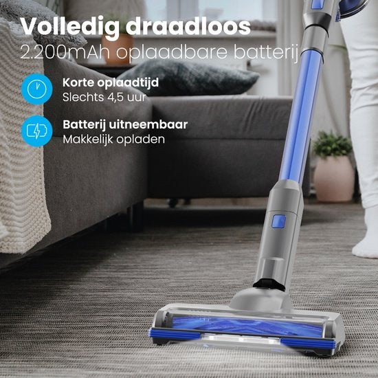 Aspirateur Balai - Auronic - Sans fil - Sans sac -Double batterie - Filtre HEPA lavable - 220 W  - Gris/Bleu