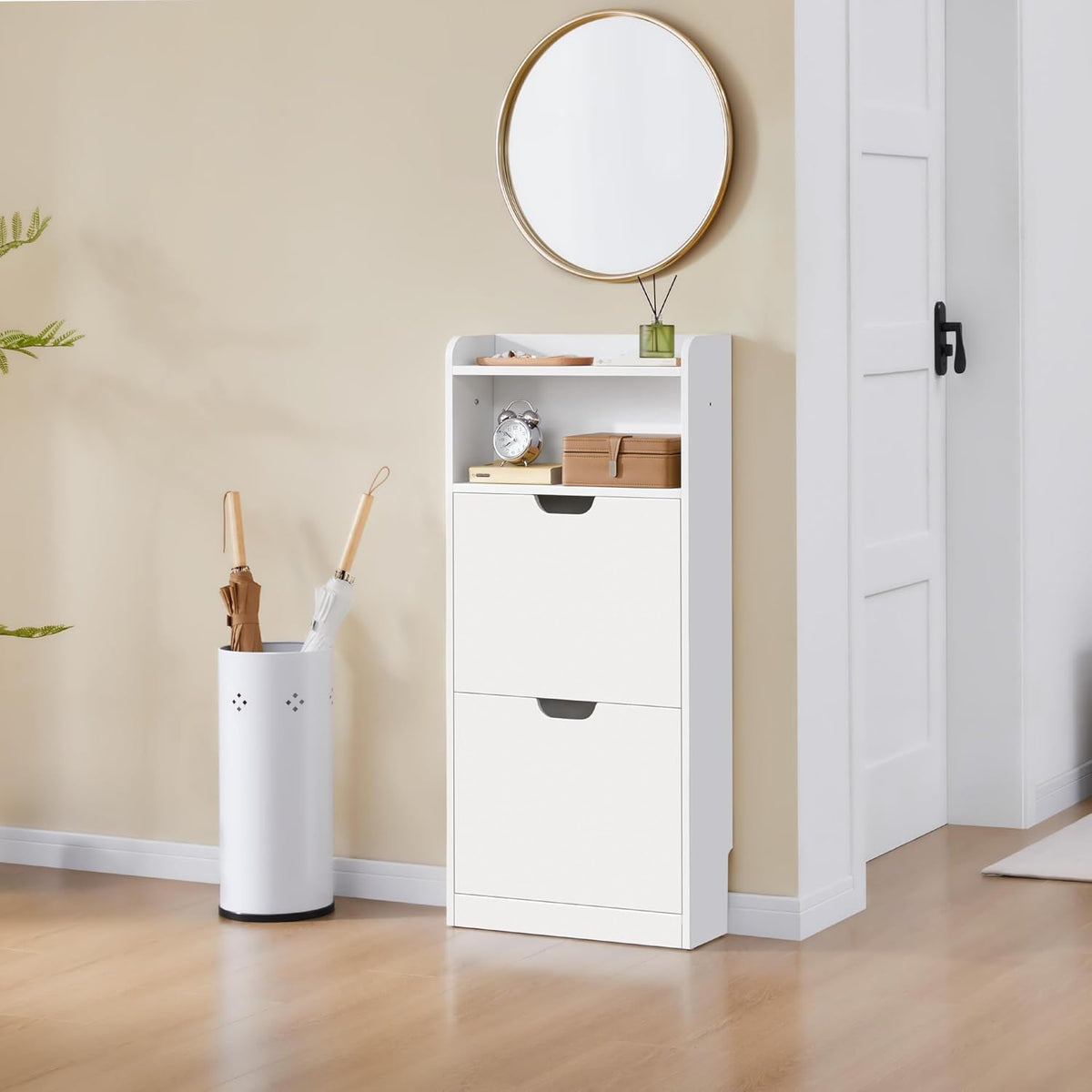 Yaheetech : armoire à chaussures à 4 portes battantes - étagère à chaussures étroite avec compartiments ouverts - 100 x 17 x 108,5 cm - blanc