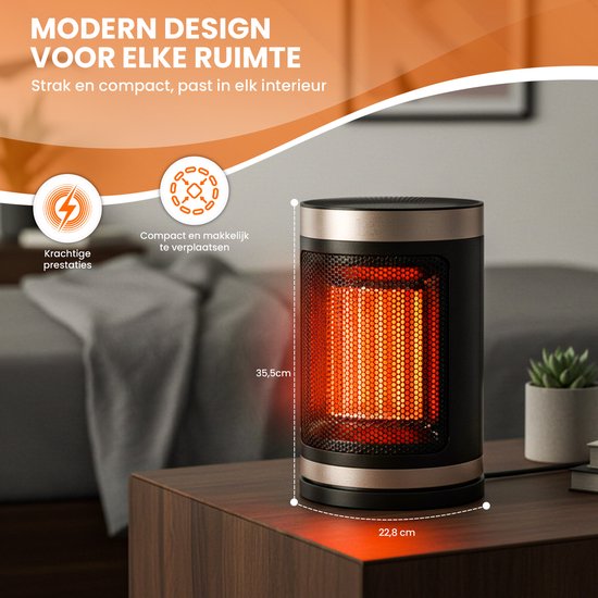 Radiateur électrique TTD 1 500 W - Élément chauffant PTC en céramique - Oscillation de 70° - 15 à 40 °C - Modèle rond