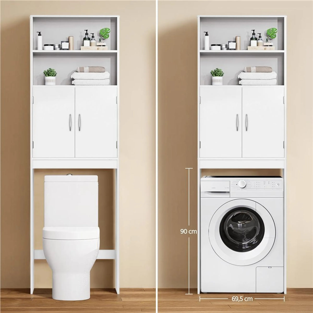 Meuble de salle de bains et meuble pour lave-linge Yaheetech - 195 cm de hauteur - 72 x 20 cm - Blanc