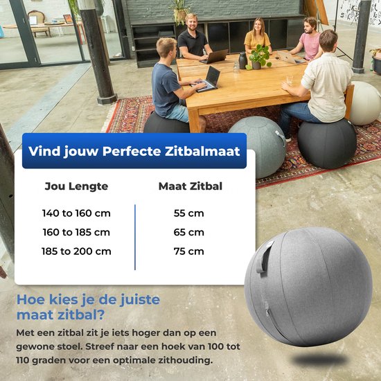 Ballon de siège Backerz 75 cm - Ballons de siège avec housse en lin - Siège de bureau ergonomique pour le bureau et la maison - Ballon de yoga haut de gamme - Gris clair