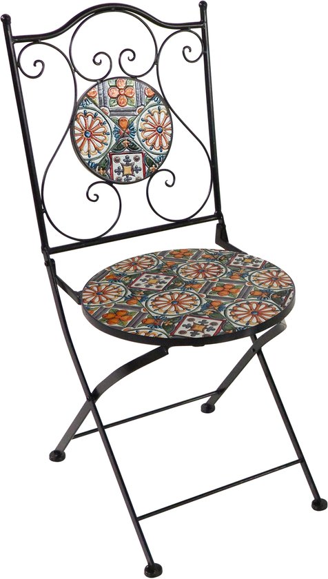 Chaises de bistrot AXI Amélie – Pliantes – Casa del Sol – Chaises de jardin pliantes en métal – Dossier haut – Lot de 2 – Effet mosaïque – Incrustées de carreaux de céramique – Capacité de charge de 150 kg – Jardin, terrasse ou balcon