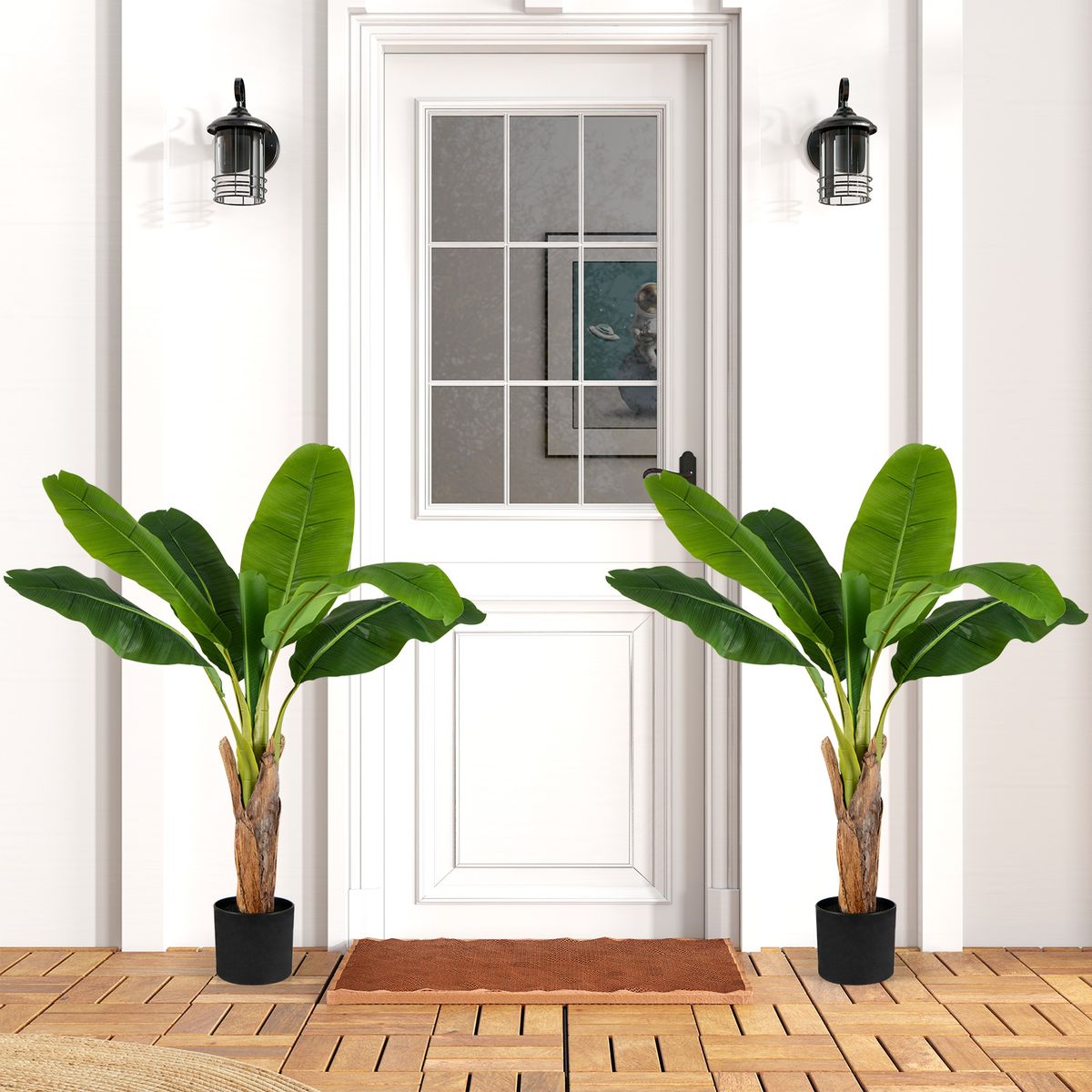 Lot de plantes artificielles Coast - Palmier tropical et anthurium - 2 pièces - 107 cm - Vert