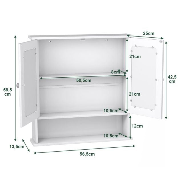 Coast Armoire de toilette avec miroir et étagère - 58,5 x 56,5 x 13,5 cm - Blanc