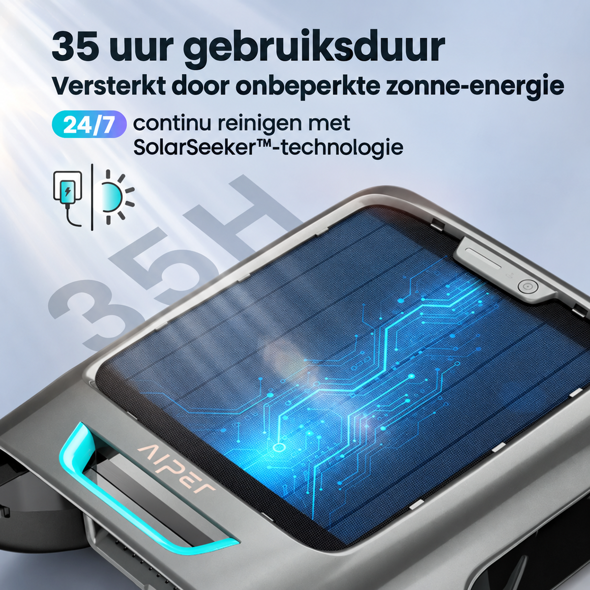 Nettoyeur de surface de piscine Aiper EcoSurfer S2 - Énergie solaire, batterie d'une autonomie de 35 heures, Wi-Fi/Bluetooth