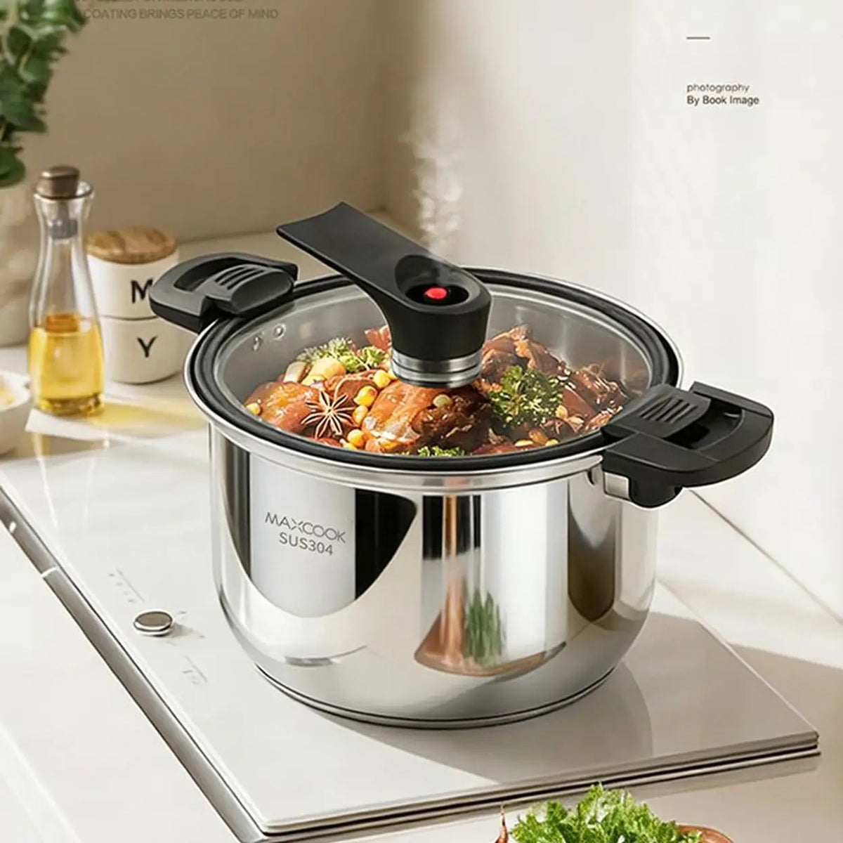 Marmite à soupe à pression Maxcook avec couvercle - Acier inoxydable 304 - 24 cm - 6 L