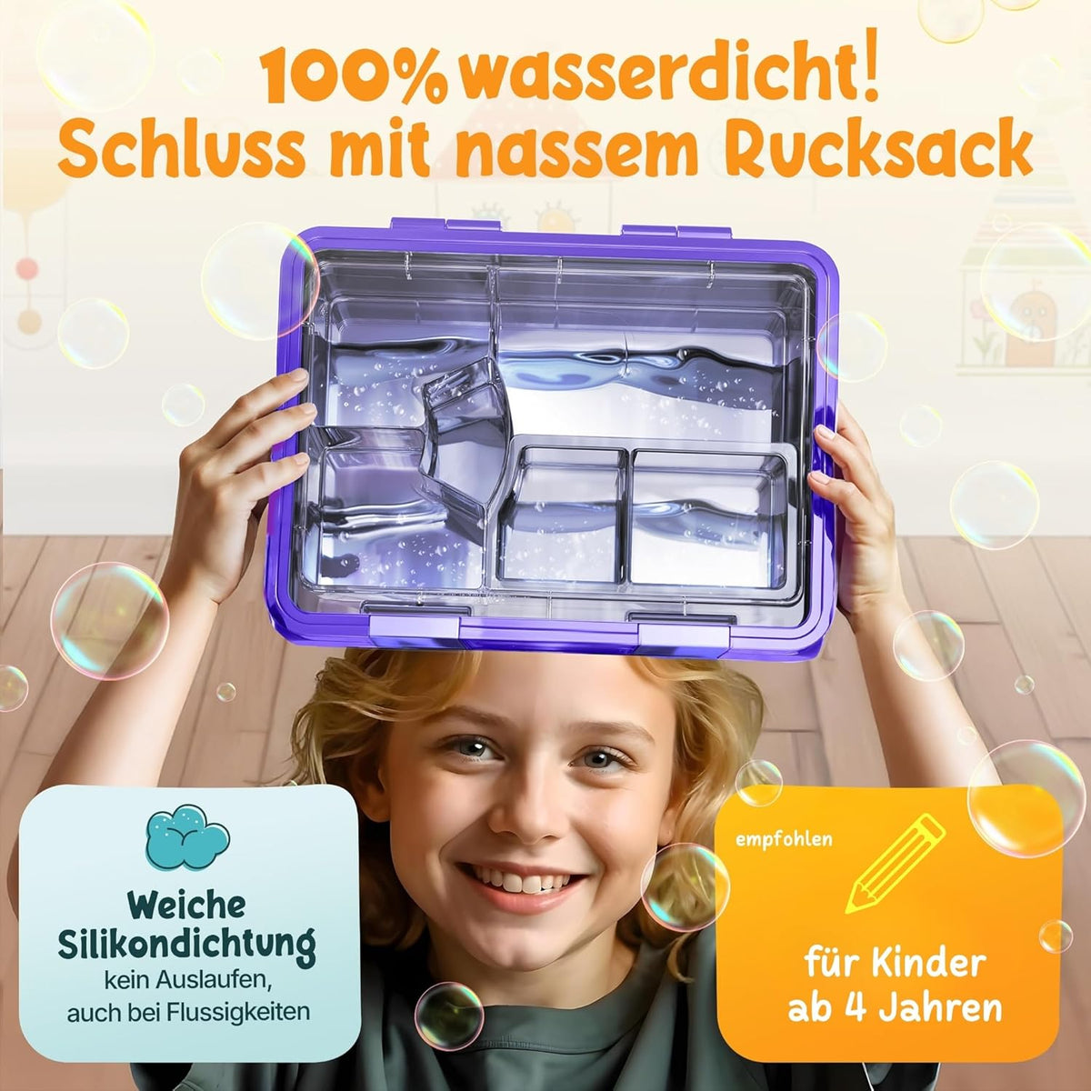 Funkelfuchs® - Lunchbox kids avec compartiment - 800ml, violet - Lunchbox moonlight, large - Boîte à snacks, boîte à snacks, boîte à lunch, boîte à repas, boîte à bento kids - pour l'école, la garderie et le jardin d'enfants