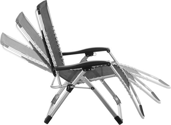 tectake® Chaise longue pliable avec parasol - Chaise de jardin avec table - Porte-gobelet - Réglable à l'infini - Pour balcon, camping ou jardin - Chaise de relaxation avec coussin extra épais - Chaise de plage - Chaise longue - Div. couleurs - Gris