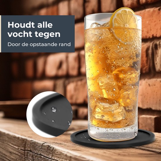 Castagnola Sous-verres en silicone - Sous-verres pour verres - Sous-verres design avec support - Set de sous-verres - Antidérapant - Lot de 12 - Noir