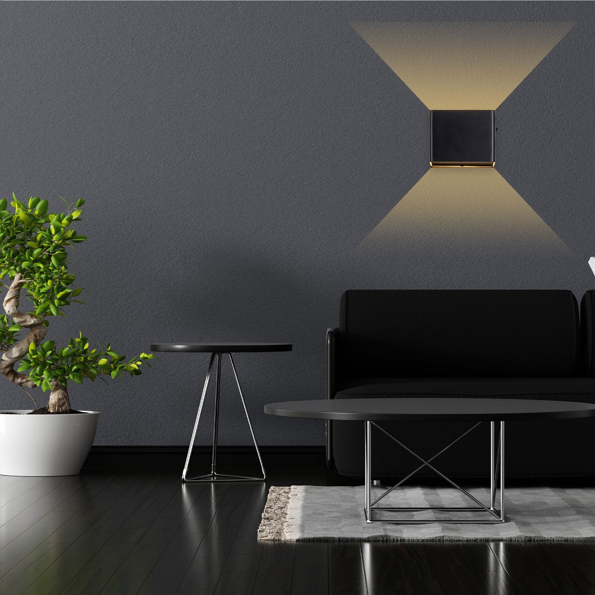 Techvavo® Applique murale rechargeable noire - 1 pièce - 19x4x1.8 cm - Détecteur de mouvement intelligent - Pour l'intérieur - Rechargeable par USB - Sans fil - Salon, salle de bain, chambre à coucher