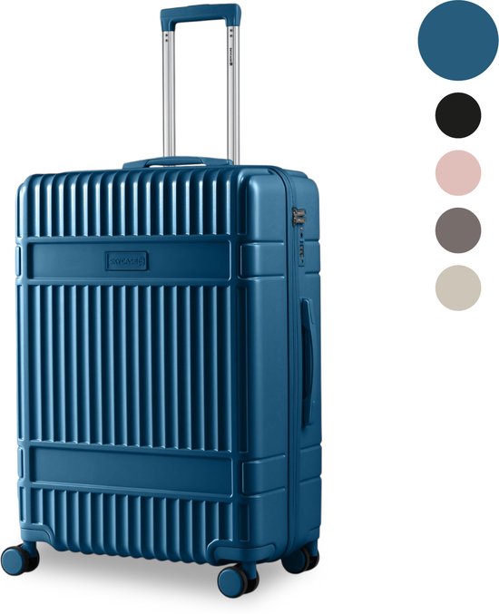 SKYCASES – Valise de voyage moyenne – Classic Heritage – Légère – Serrure TSA – 66 x 45 x 26 cm – 63 L – Valise à roulettes M – Roulettes silencieuses – Bleu foncé