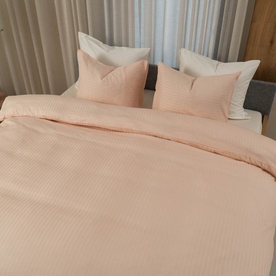 Housse de couette Kayori Elin en satin de coton - 140 x 200-220 + 1 taie d'oreiller - Lit simple - Nude