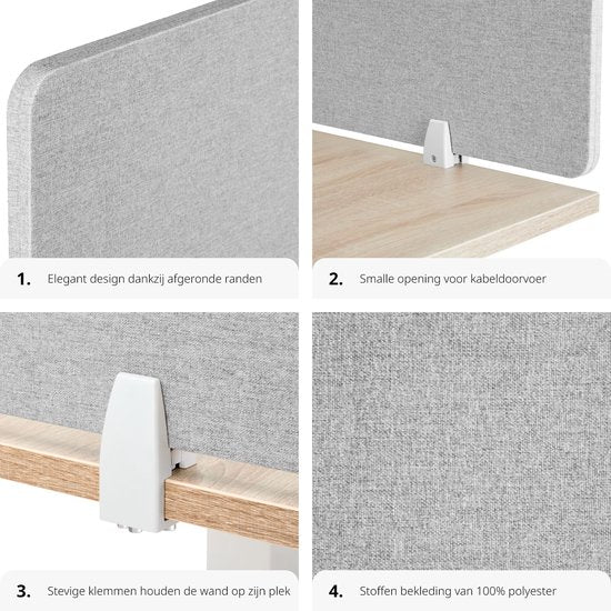 tectake® Séparateur d'écran de bureau Noisy - Avec noyau en PET insonorisant - Livré avec 2 clips de fixation - Dimensions (Lxl) 160 x 40 cm - Gris