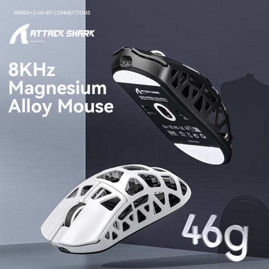 ATTACK SHARK R3 - Souris gaming sans fil - PAW3395 - Ultralégère (46 g) - Filaire/2,4 GHz/BT 5.1 - 26 000 DPI - Alliage de magnésium