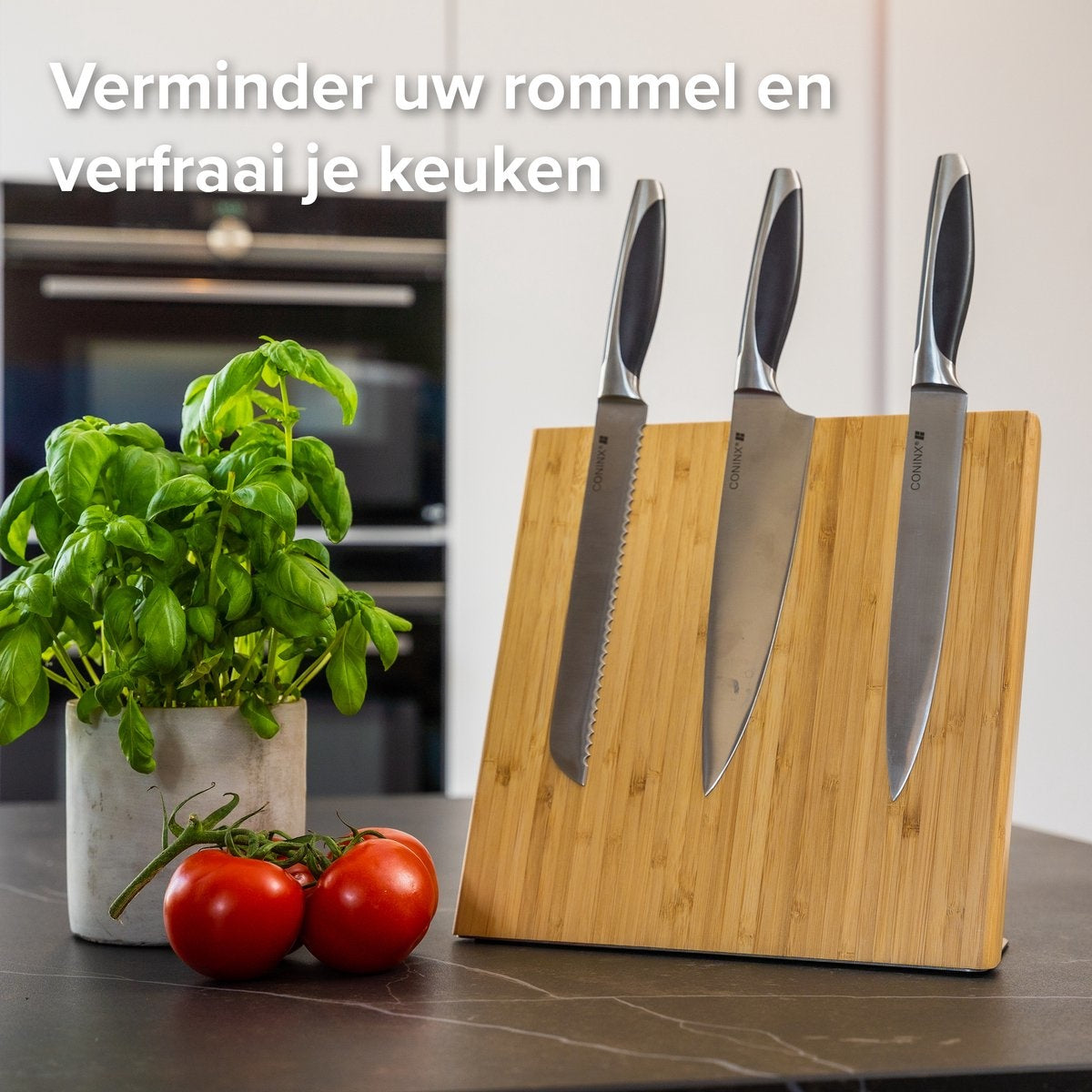 Messenhouder Magnetisch Coninx Quin XL 27.5x27.5CM - Messenmagneet - Antislip Messenblok - RVS / Bamboe