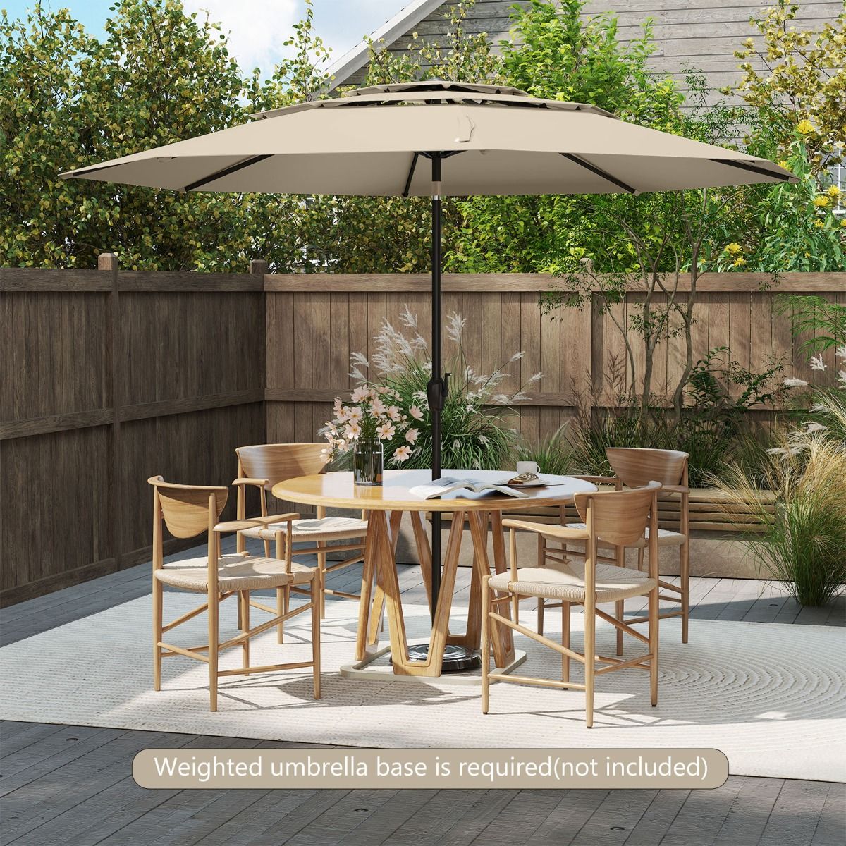 Parasol de table Coast - 3 couches ventilées - Inclinable à l'aide d'une manivelle - 300 cm de diamètre - Beige