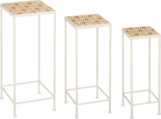 Mica Decorations Table d'appoint d'extérieur Odile - Lot de 3 - L28 x L28 x H67 cm - Métal - Marron, Blanc