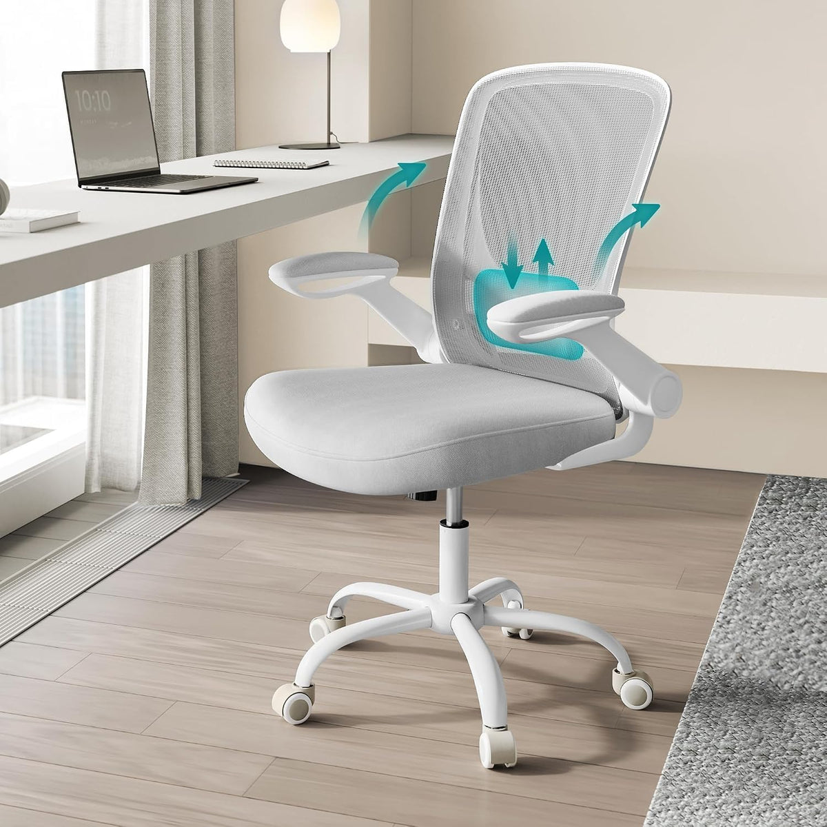 Chaise de bureau ergonomique Songmics KIME - Gris clair - 64 x 64 x (99–107) cm