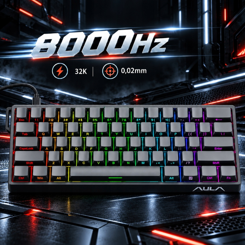 Clavier gaming AULA WIN60 HE - Compact 60 % - Commutateurs magnétiques - 8 000 Hz - Rapid Trigger - RGB - 30,2 x 10,9 cm