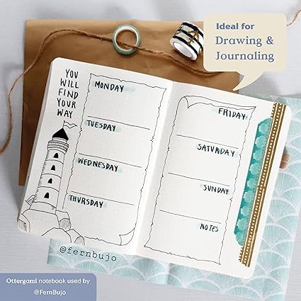 Ottergami Set de 2 Bullet Journal avec points, carnet A5 + autocollant de scrapbooking