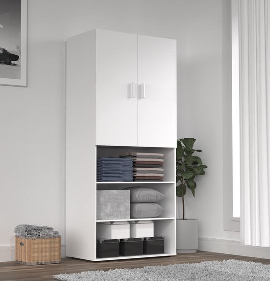 Armoire - meuble de rangement - étagères - 80 cm de large - blanc