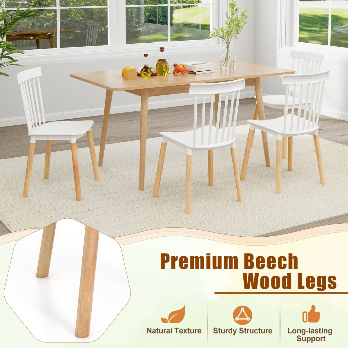 Lot de 4 chaises de salle à manger Coast - pieds en bois massif - patins antidérapants - noir/blanc