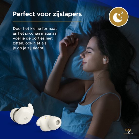 Bouchons d'oreille Golden Sound pour dormir - Écouteurs sans fil - Écouteurs sans fil - Sleep Plugs - Réduction active du bruit 24 dB - Bouchons d'oreille pour dormir - Compatibles avec tous les ordinateurs portables et smartphones - Blanc
