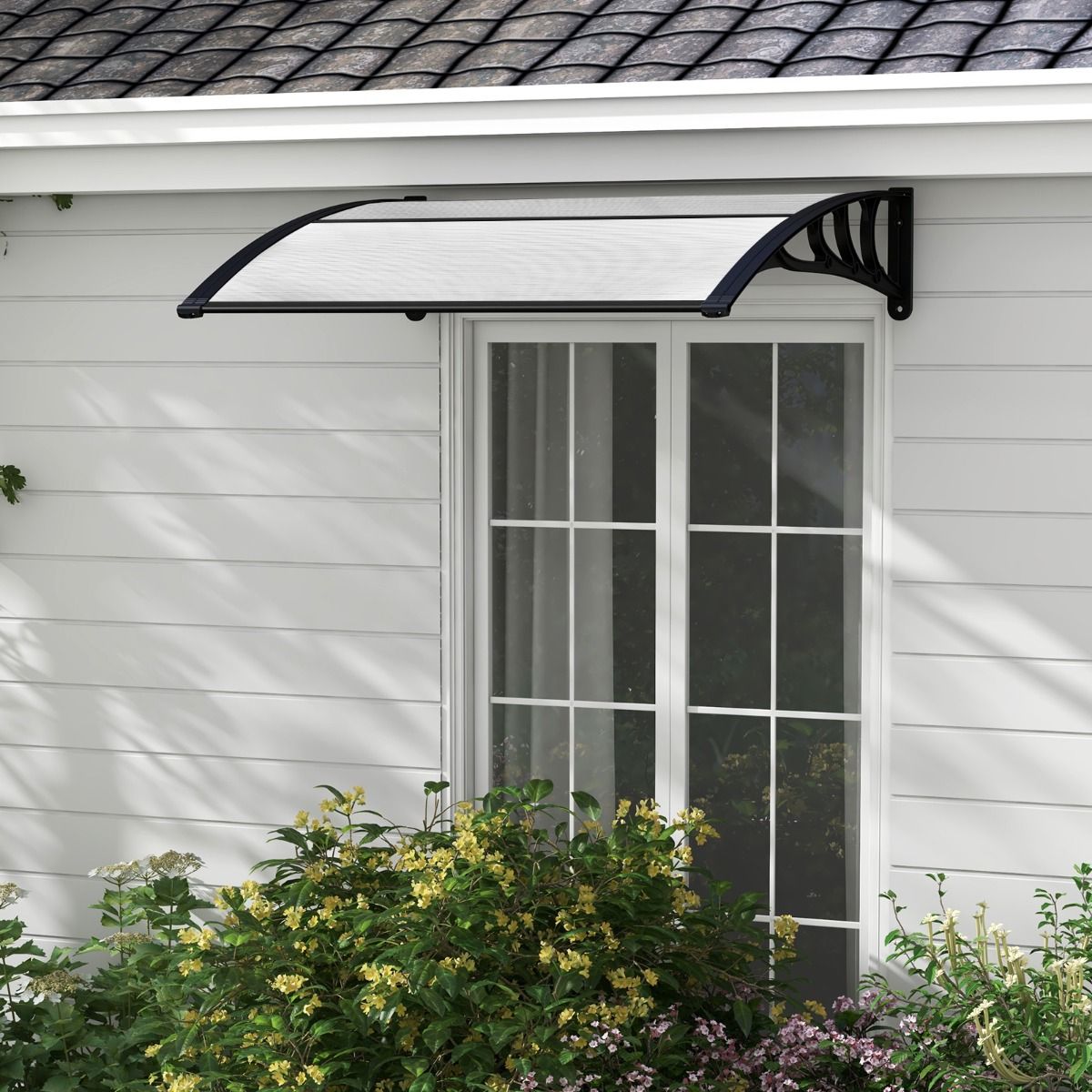 Auvent pour porte-fenêtre Coast - protection contre le soleil et la pluie - panneau en polycarbonate - gris - 102 x 99 cm