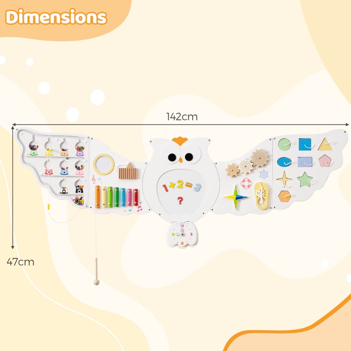 Panneau d'activités mural Coast « Chouette » - Panneau d'activités éducatif 11-en-1 - Jouet Montessori - blanc