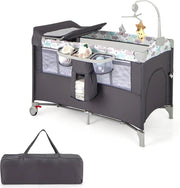 Lit de voyage Coast - 5 en 1 - pliable - 2 niveaux - matelas inclus - 125 x 65 x 76cm - gris