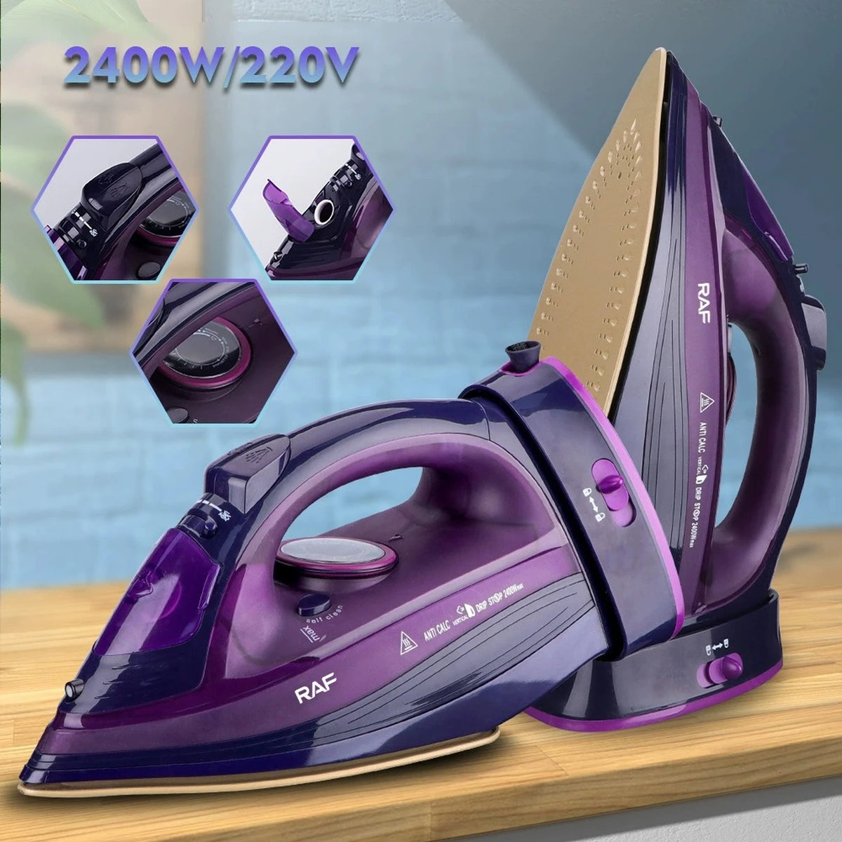 Fer à repasser à vapeur sans fil RAF R.1210B - Violet - 320 ml - Semelle en céramique - Autonettoyant