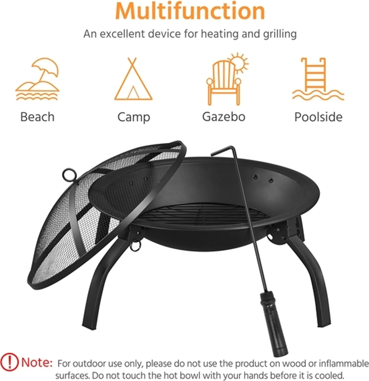 Yaheetech : brasero pliable 54 x 38,5 cm avec sac de transport – Noir – Métal