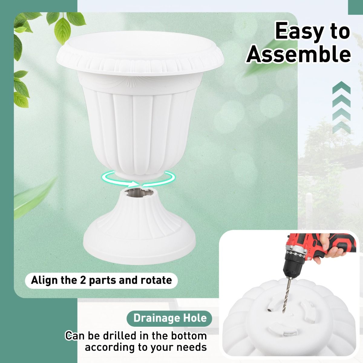 Lot de 2 jardinières Coast - forme d'urne - résistantes aux intempéries - blanches, 46,5 cm de hauteur