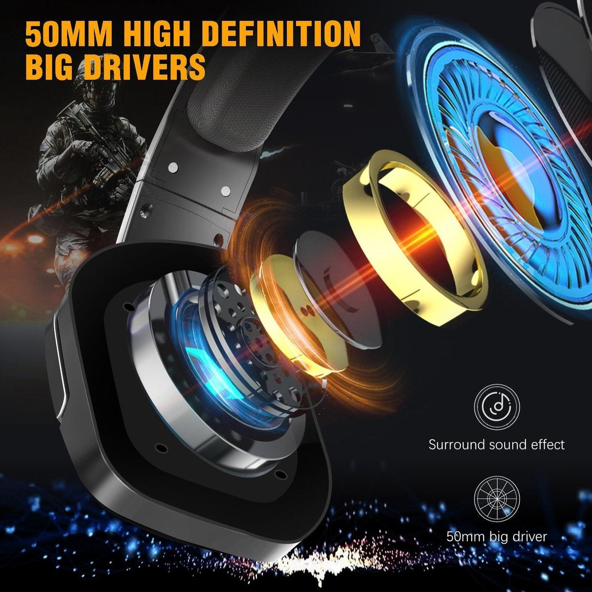 Casque gaming SoulBytes S12 RGB avec microphone stéréo - Multiplateforme -Noir
