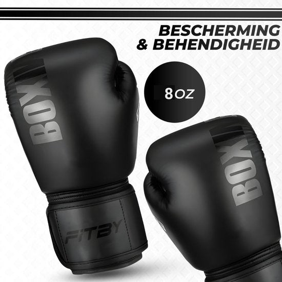 Gants de boxe Fitby - Gants de kickboxing - Gants de boxe - Gants de boxe pour enfants - Noir - 8 oz