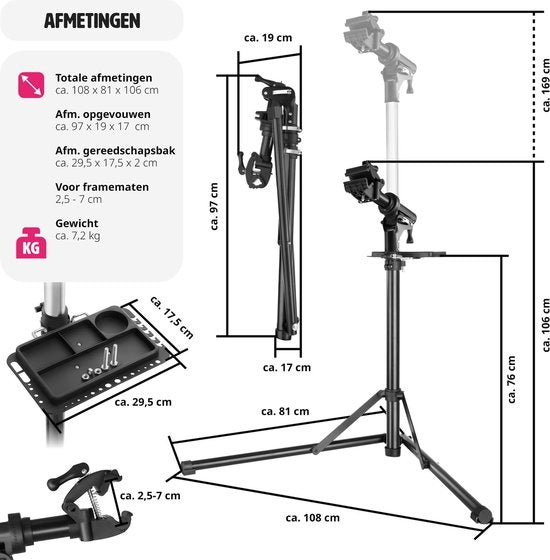 tectake® - Support de réparation de vélos Jan - support de montage pliable et réglable en hauteur - convient aux vélos électriques - 404919