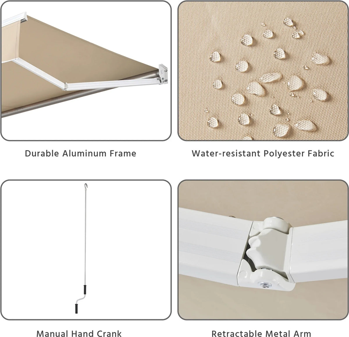 Yaheetech Parasol à pinces - 300 x 250 x 25 cm - Équipé d'une tige pendulaire manuelle et d'un angle réglable et d'un revêtement résistant aux UV - Pour balcon et terrasse - Polyester beige et métal