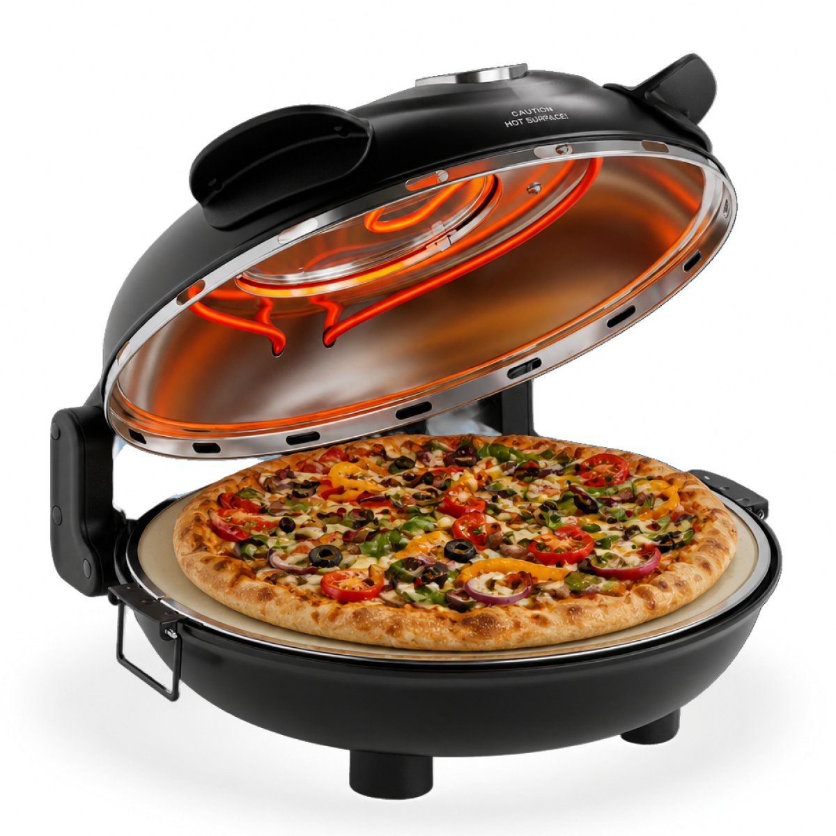 Four à pizza électrique MOA - Jusqu'à 400 °C - Pierre à pizza de 30,5 cm - Chaleur supérieure et inférieure réglable - 2 pelles en bambou incluses - Noir
