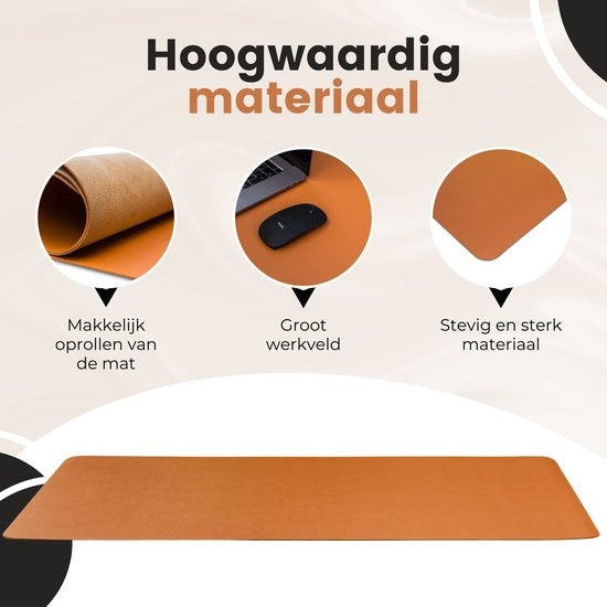 WURK Tapis de bureau professionnel en cuir synthétique - Organisateur de bureau - Accessoires de bureau - Tapis de souris XXL- Inclut un clip pour câble - 80x40 - Cognac Brown