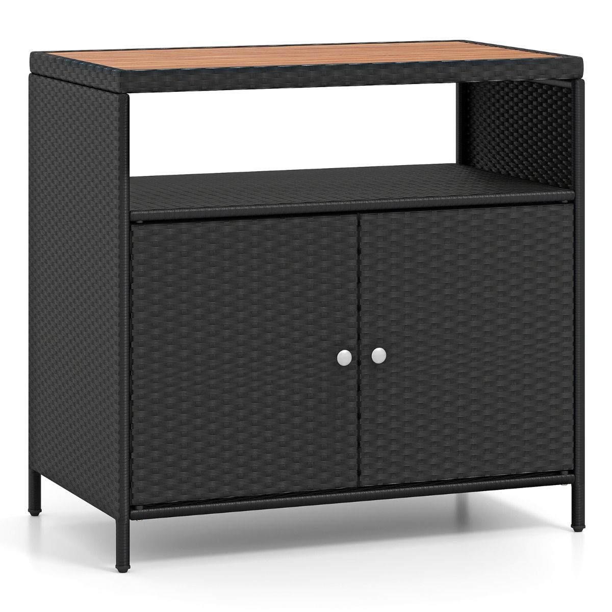Meuble de rangement Coast avec plan de travail en bois d'acacia - compartiment ouvert et 2 portes - noir