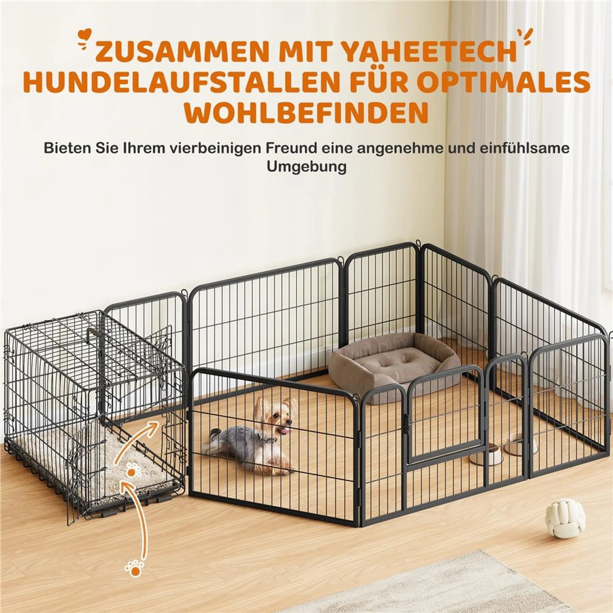 Yaheetech Banc pliable pour chien - 76 x 45 x 51 cm - Avec cloison et plaque de fond amovible et double porte - Pour petits chiens - Métal noir et plastique