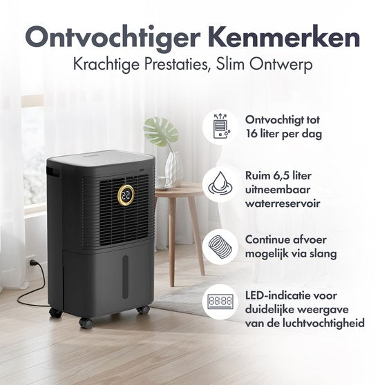 Déshumidificateur Komodo - 16 L par jour - Chambre, salle de bains, maison et cave - Déshumidificateur - Fonction de séchage du linge - Prévient la formation de moisissures - Komodo