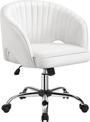 Yaheetech : élégante chaise de bureau à motif vertical, 73-83 cm – Blanche – Polyester et métal