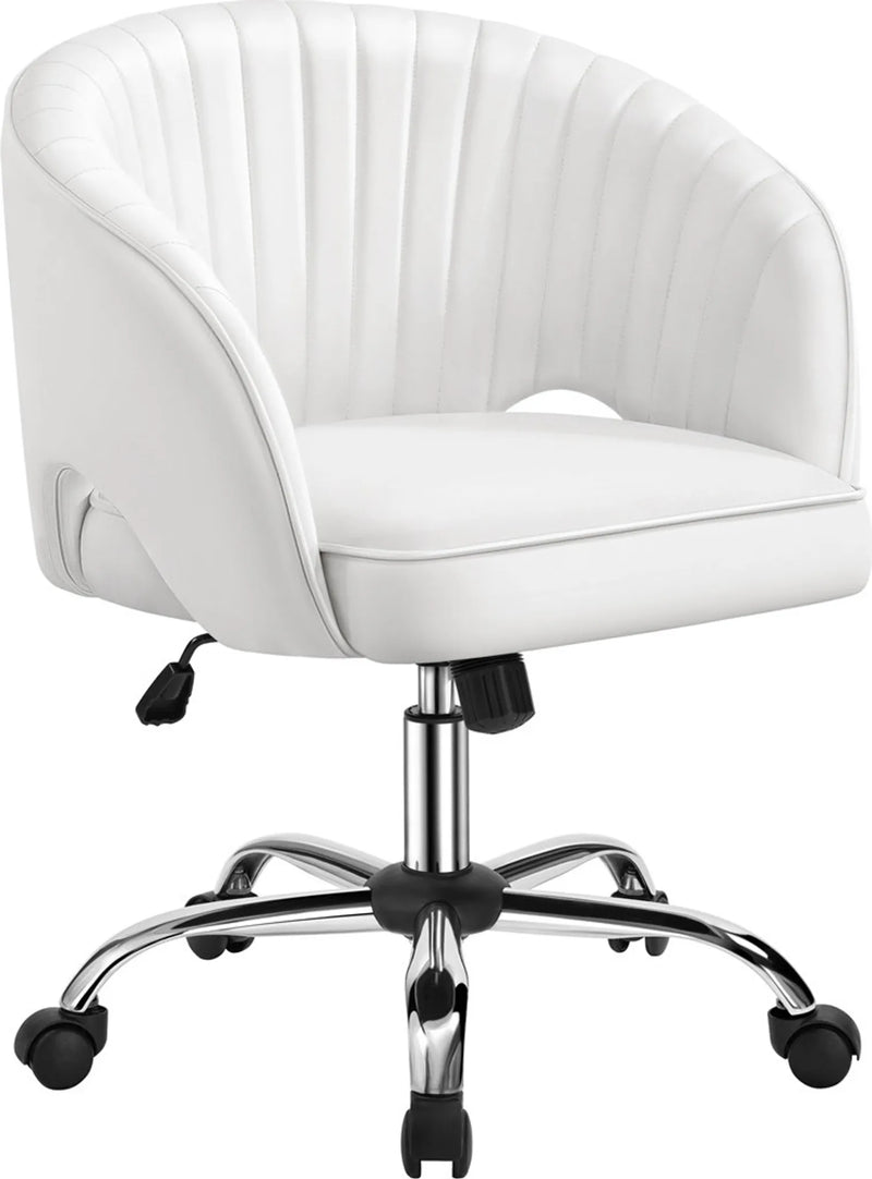 Yaheetech : élégante chaise de bureau à motif vertical, 73-83 cm – Blanche – Polyester et métal