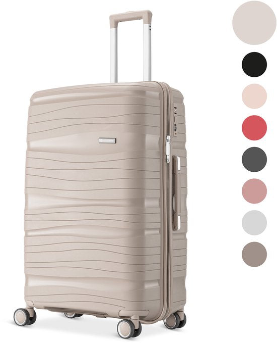 SKYCASES Travel One – Valise de voyage moyenne de 24 pouces – Serrure à combinaison – 41 x 24 x 69 cm – 68 L – Légère, étanche et résistante – Beige