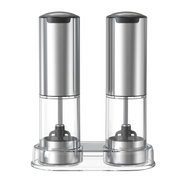 Ensemble de moulins à poivre électriques Cuisync - 2 pièces - Rechargeables - Degré de mouture réglable - Acier inoxydable - Argent