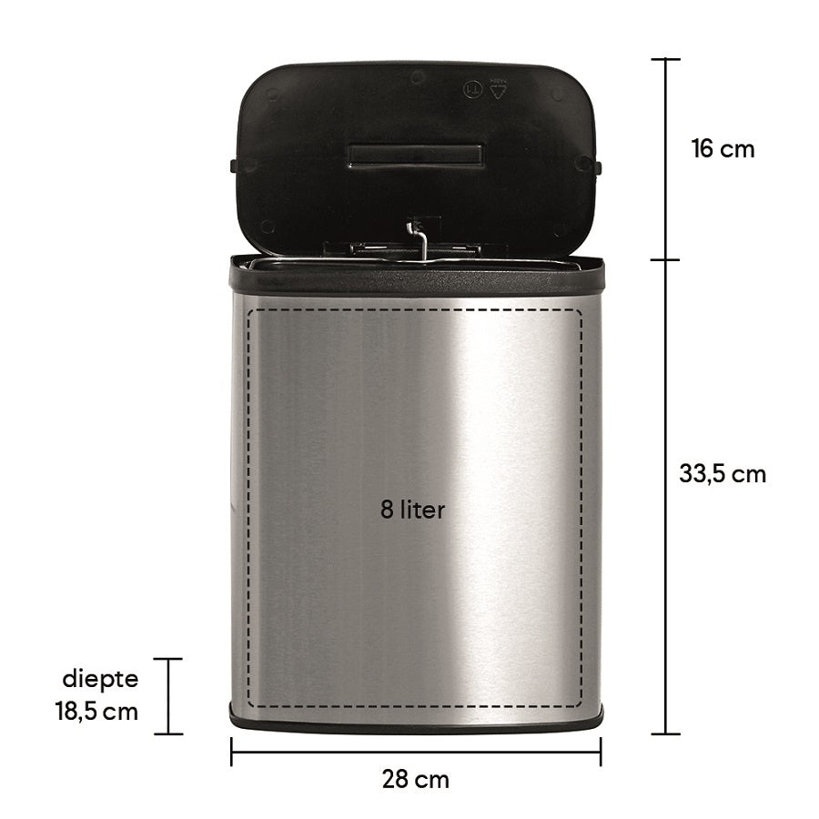 Poubelle avec capteur - Homra IXXA - 8 litres - Acier inoxydable - Couvercle automatique