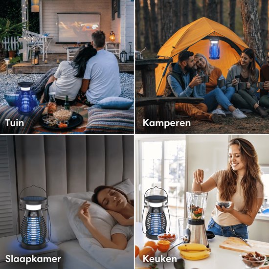 Vulpes Goods® Repellent - Mosquito lamp PRO - Electric Insect Killer - Fly lamp - Insect lamp - UV mode & Night light - Suspendable - Rechargeable & Solar - Waterproof - Incl. collection tray & cleaning brush